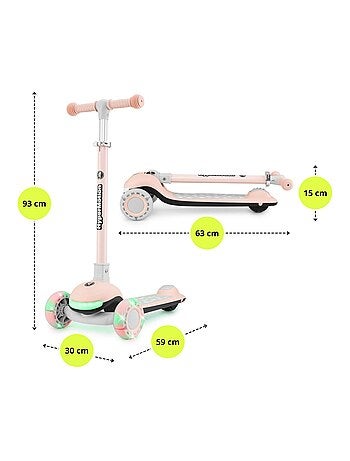 Trottinette LED rose avec siège pliable réglable HyperMotion