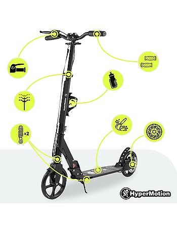 Trottinette noire pour enfant - jusqu'à 100kg - 2 amortisseurs - Pliable - 2 Freins- Aluminium