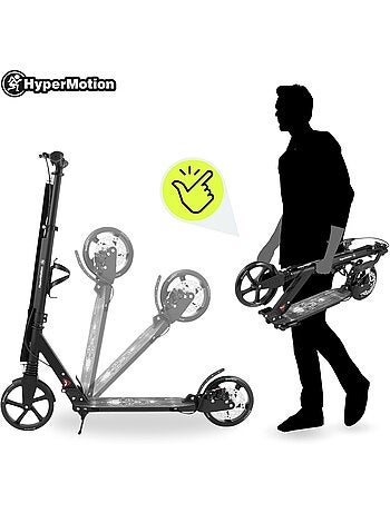 Trottinette noire pour enfant - jusqu'à 100kg - 2 amortisseurs - Pliable - 2 Freins- Aluminium