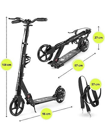 Trottinette noire pour enfant - jusqu'à 100kg - 2 amortisseurs - Pliable - 2 Freins- Aluminium