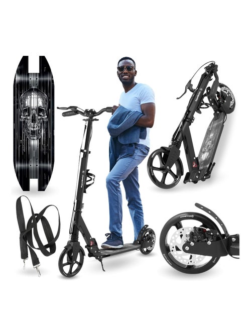 Trottinette noire pour enfant - jusqu'à 100kg - 2 amortisseurs - Pliable - 2 Freins- Aluminium - Kiabi