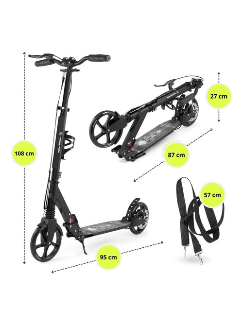 Trottinette noire pour enfant - jusqu'à 100kg - 2 amortisseurs - Pliable - 2 Freins- Aluminium - Kiabi
