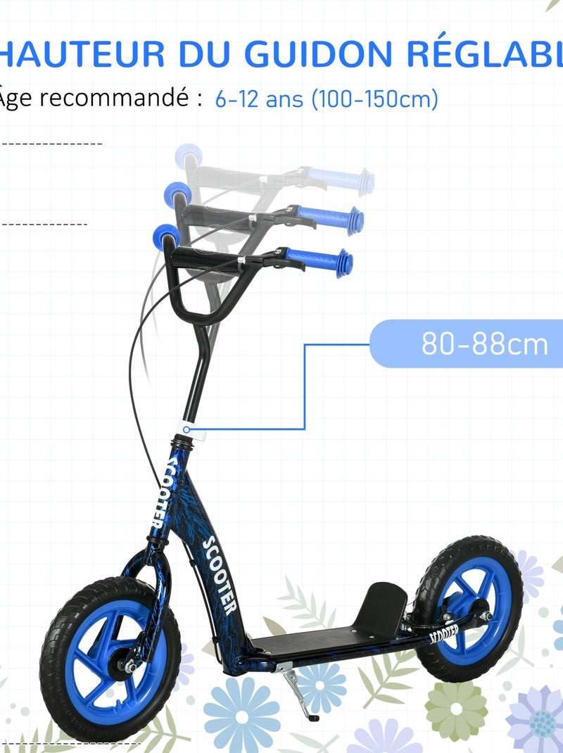 Trottinette patinette enfant guidon réglable poignée frein et béquille acier Bleu Bleu - Kiabi