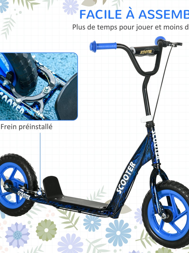 Trottinette patinette enfant guidon réglable poignée frein et béquille acier Bleu Bleu - Kiabi