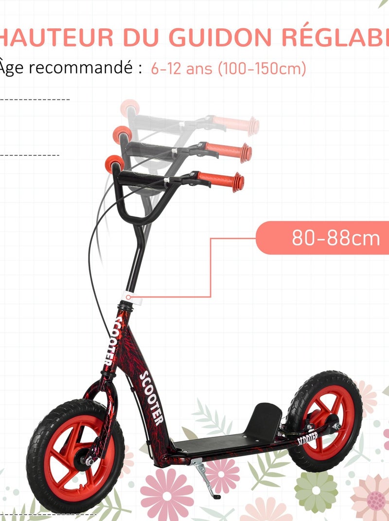 Trottinette patinette enfant guidon réglable poignée frein et béquille acier Rouge - Kiabi