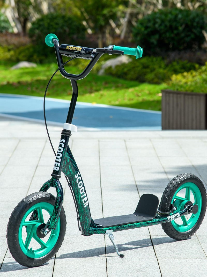 Trottinette patinette enfant guidon réglable poignée frein et béquille acier Vert - Kiabi