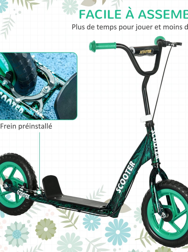 Trottinette patinette enfant guidon réglable poignée frein et béquille acier Vert - Kiabi