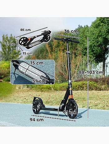 Trottinette pliable enfant guidon réglable freins suspensions av/ar béquille noir