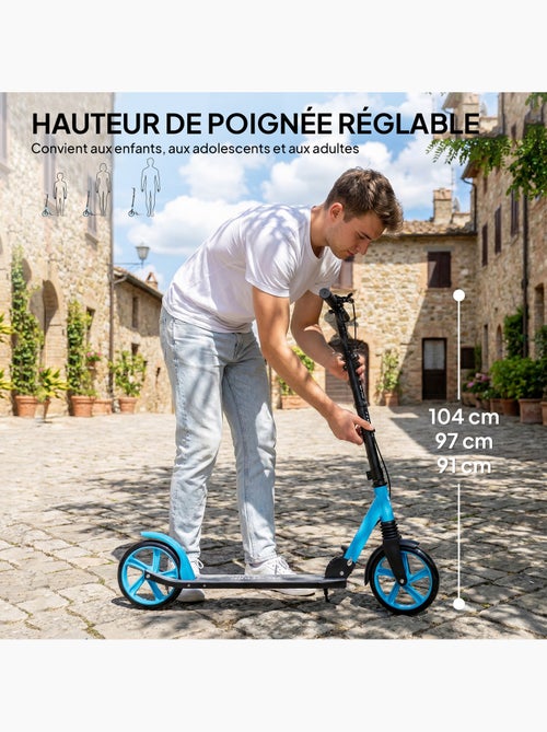 Trottinette pliable grandes roues 20cm guidon réglable amortisseur double frein alu bleu noir - Kiabi Trottinette pliable grandes roues 20cm guidon réglable amortisseur double frein alu bleu noir - Kiabi