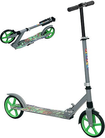 Trottinette pliable réglable enfant hip-hop style frein métal gris vert