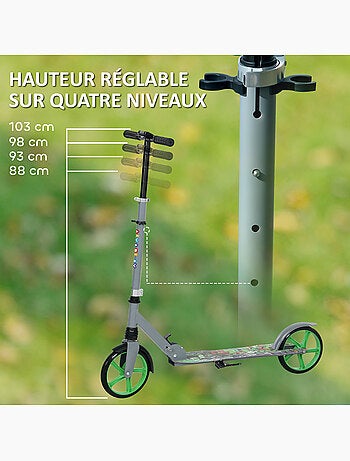 Trottinette pliable réglable enfant hip-hop style frein métal gris vert