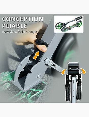 Trottinette pliable réglable enfant hip-hop style frein métal gris vert