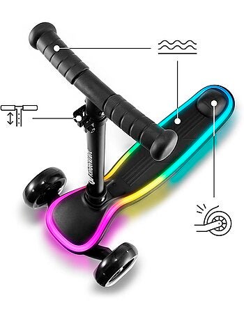 Trottinette tricycle Kinderkraft RAKET LED roues RVB guidon réglable pliable dès 2 ans 50 kg