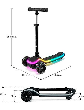 Trottinette tricycle Kinderkraft RAKET LED roues RVB guidon réglable pliable dès 2 ans 50 kg