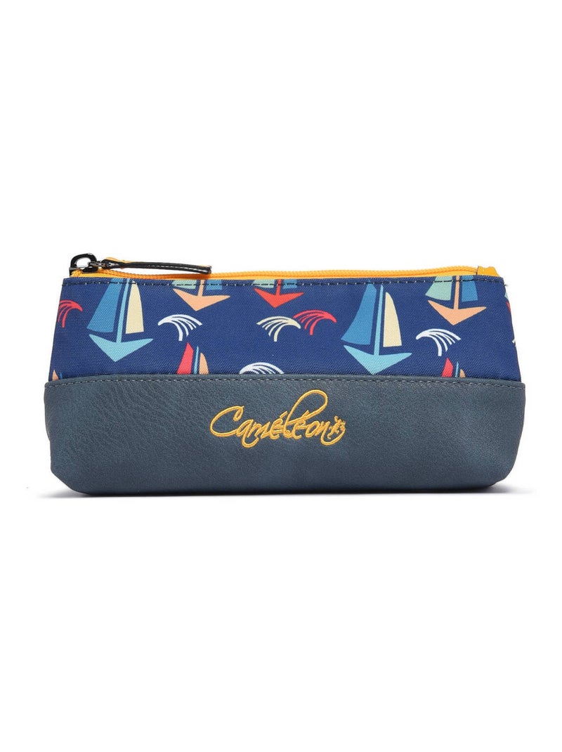 Trousse 1 Compartiment Retro Cameleon Polyester Recycle Bleu Jaune Bleu - Kiabi