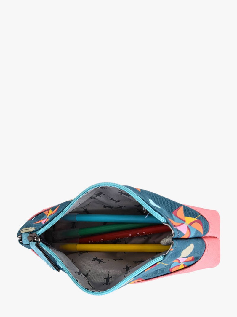 Trousse 1 Compartiment Retro Cameleon Polyester Recycle Bleu Rose Bleu - Kiabi