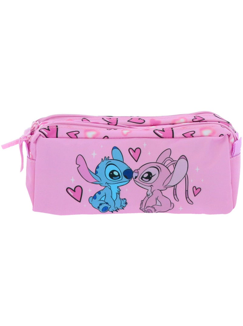 Trousse 2 compartiments zippés Lilo & Stitch Univers 23 cm Rose - Kiabi