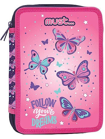 Trousse à crayons garnie papillons 2 compartiments 21 cm - CMP