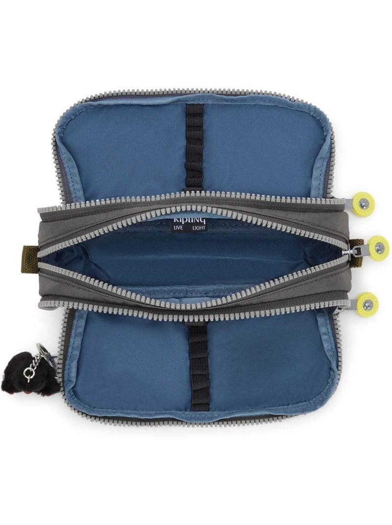 Trousse à crayons nylon Kipling 3 zips 3 emplacements Gris Jaune - Kiabi