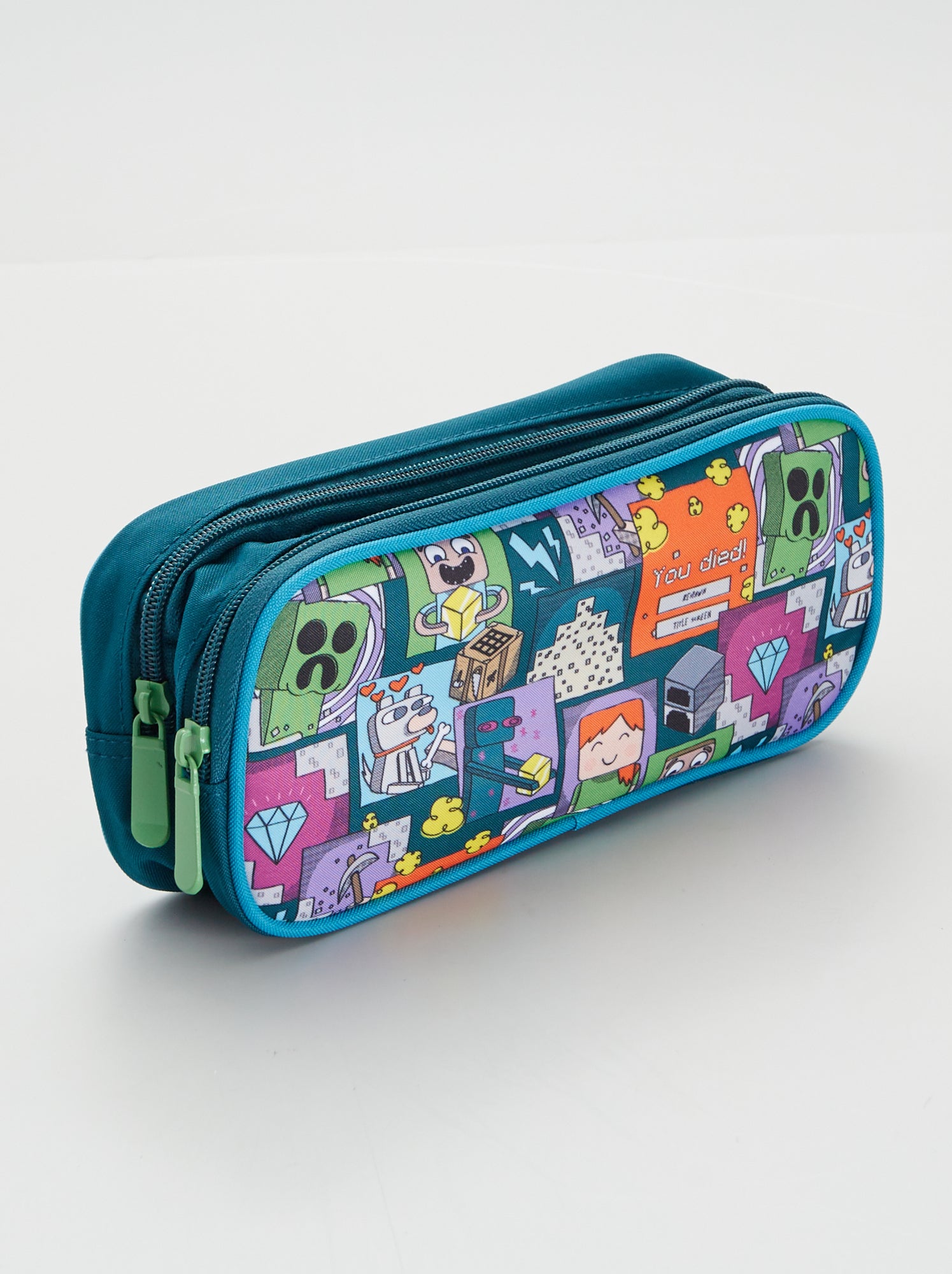 Trousse Scolaire Triple Minecraft Pixel 25 - 3 Compartiments, 11.5x23.5x3 Cm, Polyester Doublé - Multicolore Pour Les Fans De Jeu