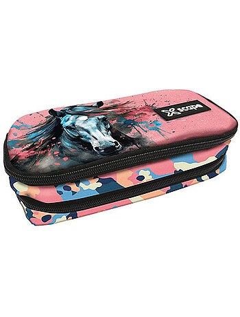 Trousse à fermeture zip cheval born to be free 2 compartiments 23 cm