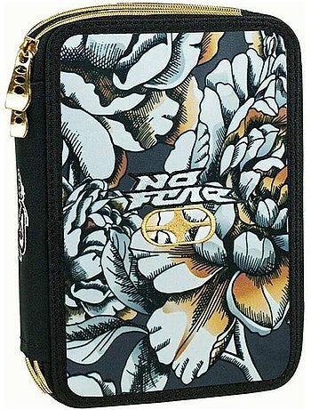 Trousse à fermeture zippée garnie 20 cm tropical fleurs doré No Fear
