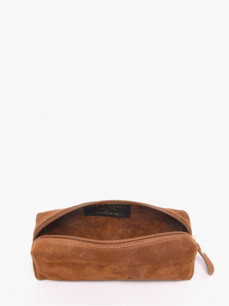 Trousse cuir milano cuir de vachette Marron tabac - Kiabi