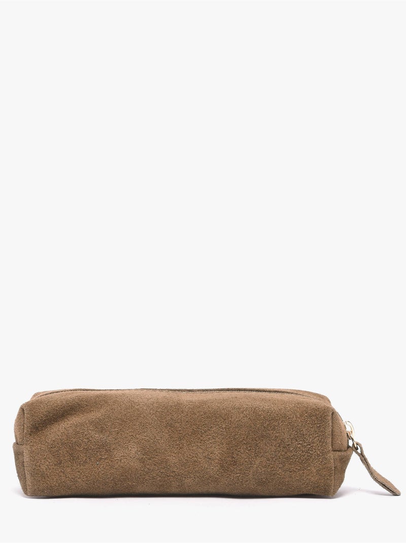 Trousse cuir milano cuir de vachette Taupe - Kiabi