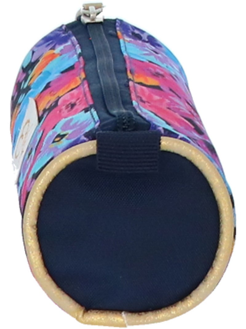 Trousse cylindrique textile imprimé floral Ettavee Bleu marine/Orange fluo - Kiabi