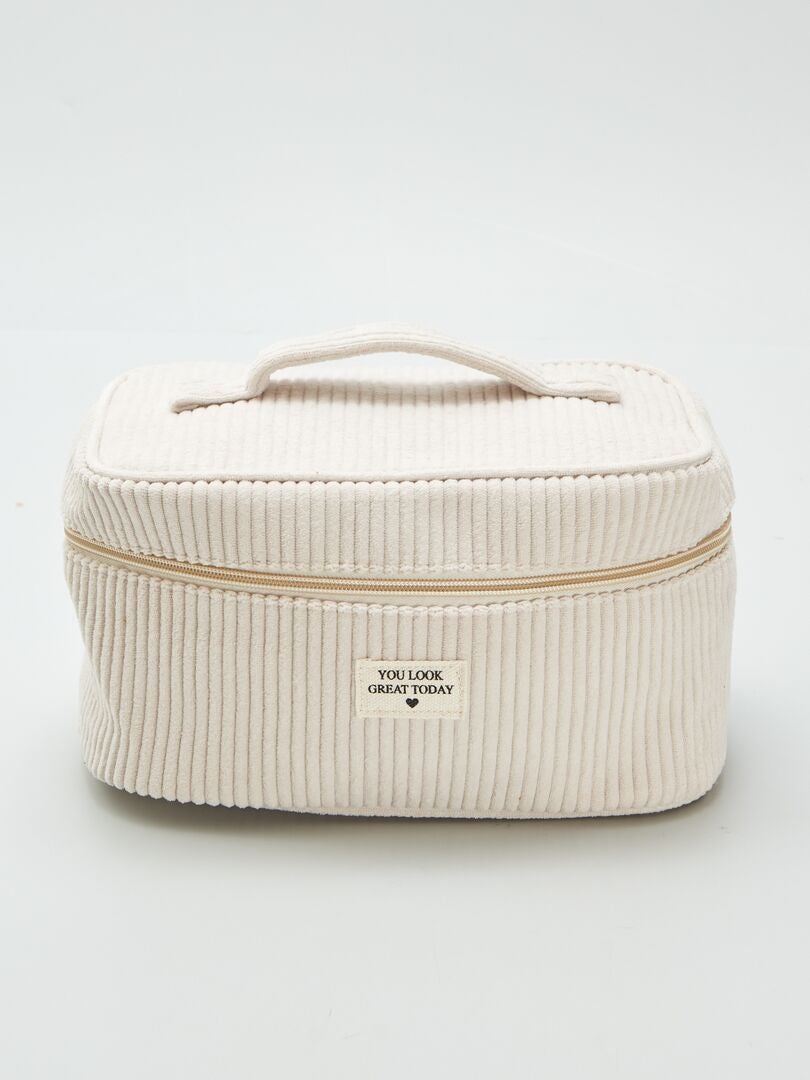 Trousse Toilette Voyage Velours Côtelé - Sac Maquillage Femme Avec Motifs Ours & Cœurs - 25x25x5 Cm - Glissière Solide