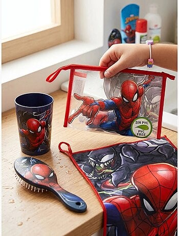 Trousse de toilette complète avec verre et serviette spiderman marvel