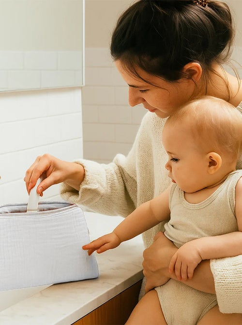 Trousse de Toilette en Coton Bio Blanc - Kiabi