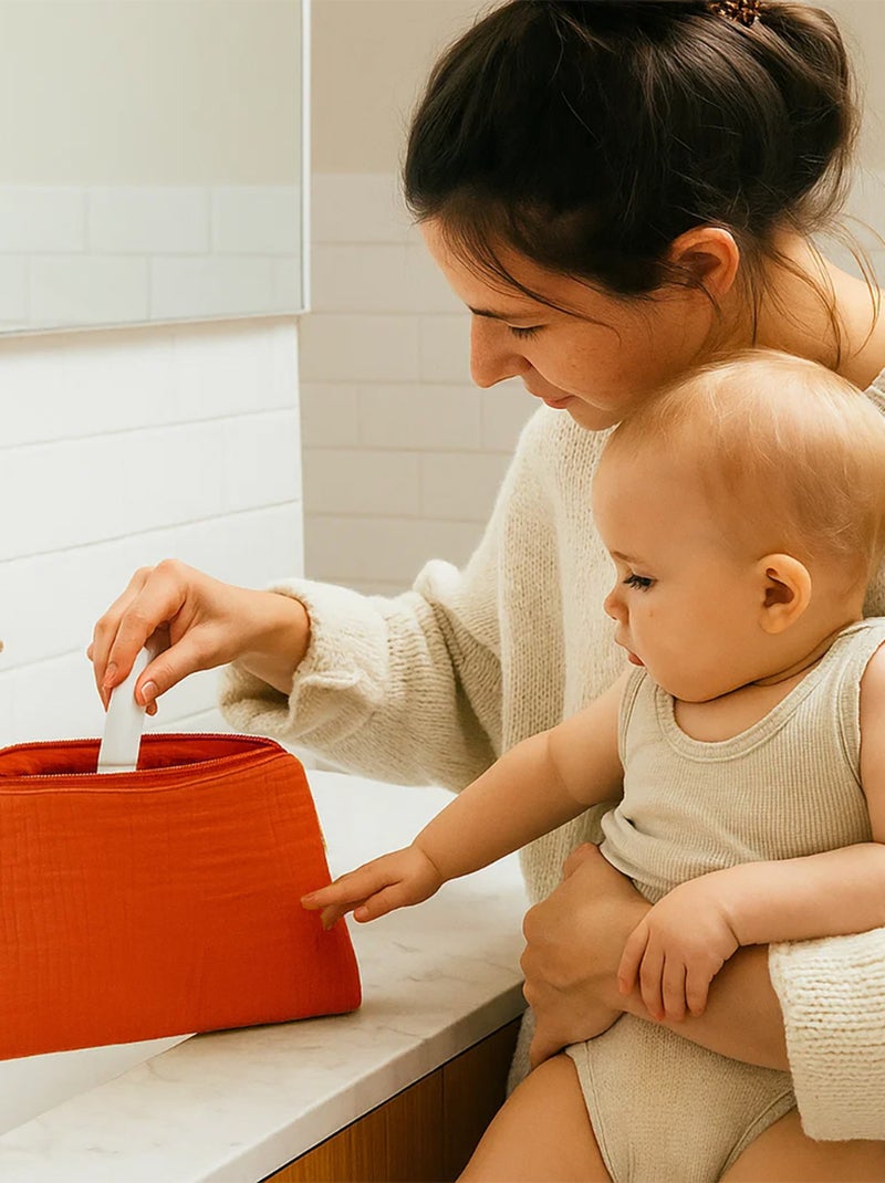 Trousse de Toilette en Coton Bio Fraise Rouge - Kiabi