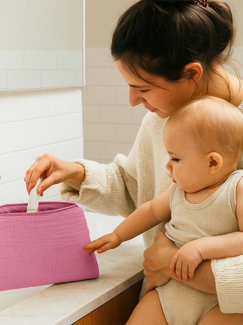 Trousse de Toilette en Coton Bio Rose - Kiabi