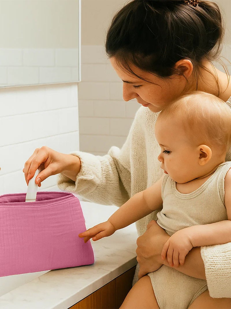 Trousse de Toilette en Coton Bio Rose Rose - Kiabi