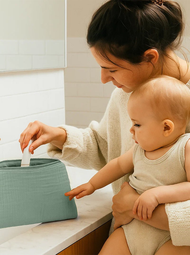 Trousse de Toilette en Coton Bio Vert - Kiabi