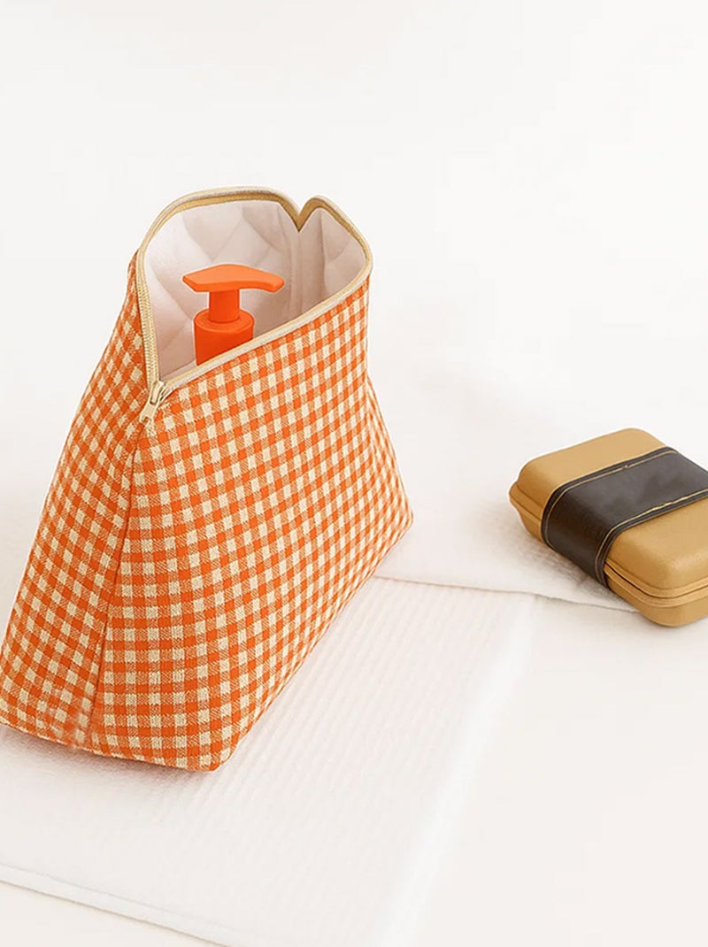 Trousse de Toilette en Coton Bio Vichy Orange - Kiabi