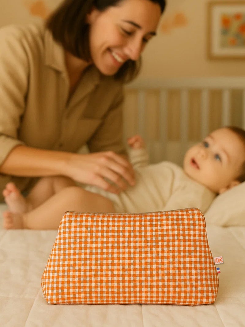 Trousse de Toilette en Coton Bio Vichy Orange - Kiabi