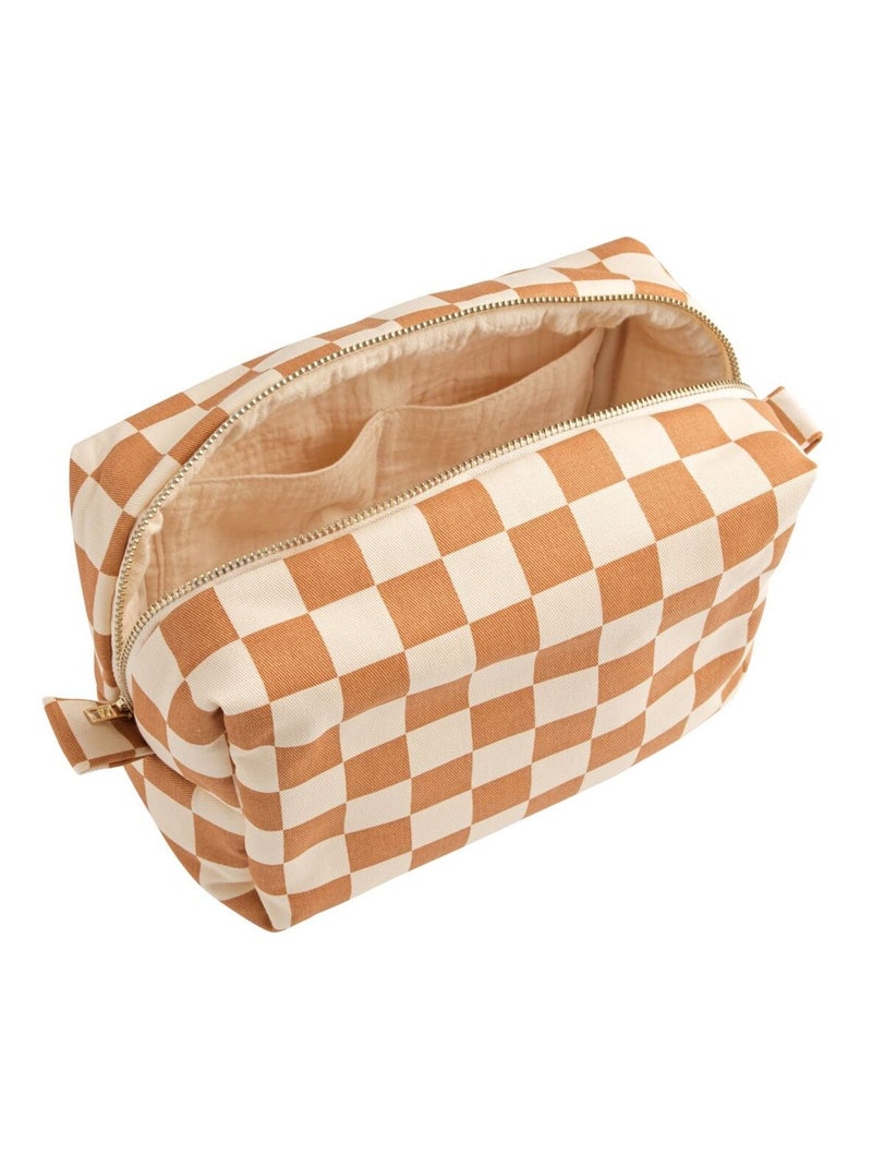 Trousse de toilette en coton imprimé damier - SAUTHON Marron caramel - Kiabi