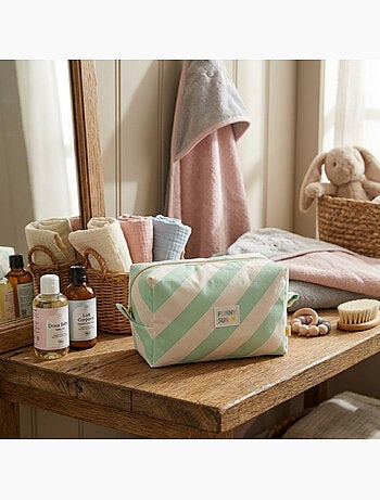 Trousse de toilette en coton imprimé rayures - SAUTHON