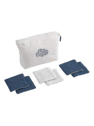 Trousse de toilette en coton matelassé et 6 carrés éponge -