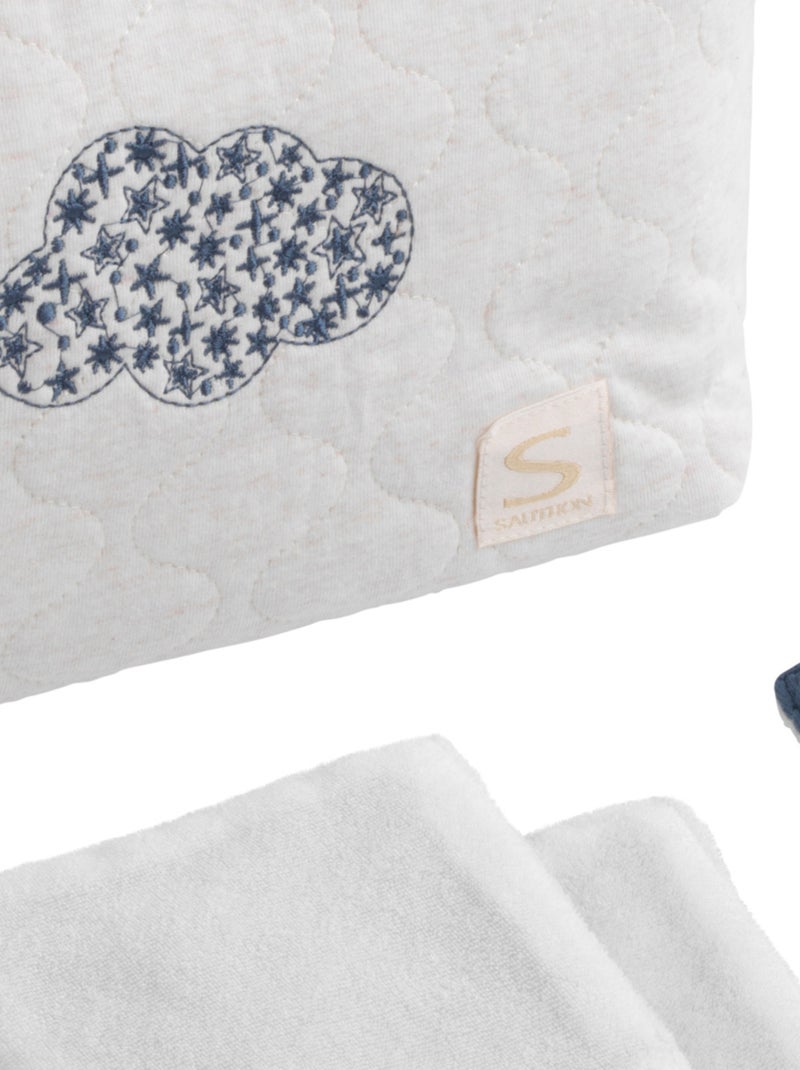 Trousse de toilette en coton matelassé et 6 carrés éponge - SAUTHON Blanc Bleu - Kiabi