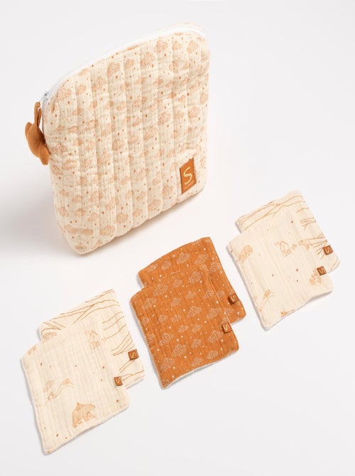 Trousse de toilette en double gaze de coton et carrés éponge - SAUTHON - Kiabi