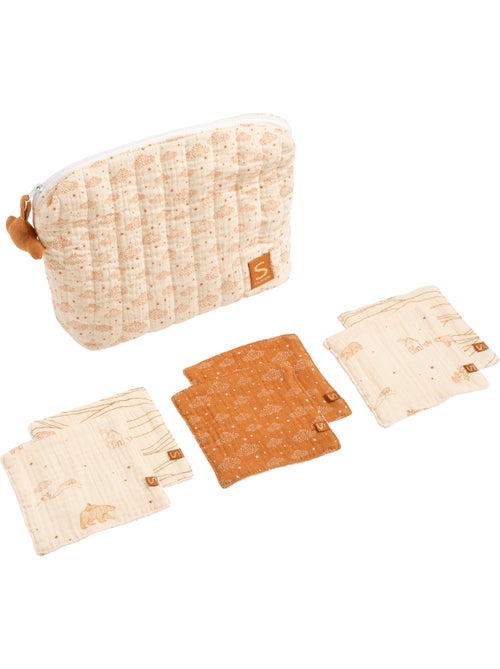Trousse de toilette en double gaze de coton et carrés éponge - SAUTHON - Kiabi