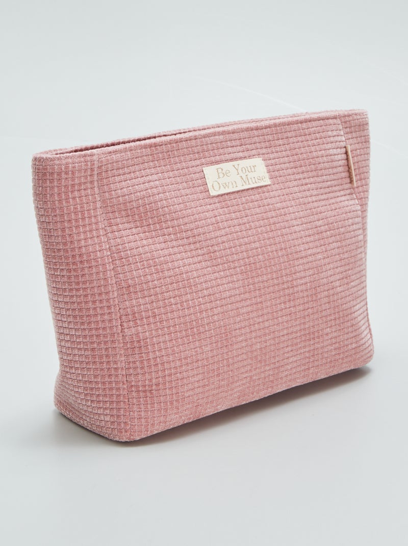 Trousse de toilette en velours côtelé carré Rose - Kiabi