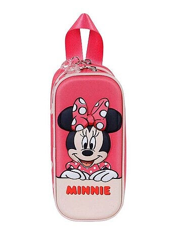 Trousse Double 3D - Disney Minnie Mouse Bobblehead - Rose - Taille Unique
