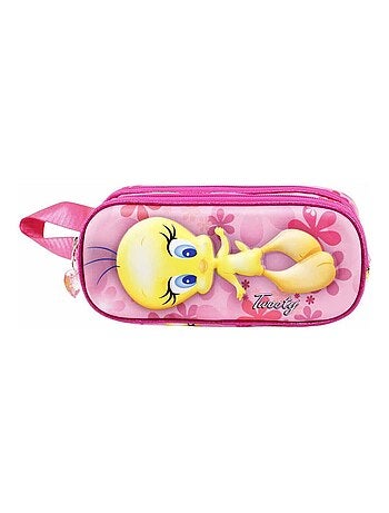 Trousse Double 3D - Tweety / Titi Pink Flowers