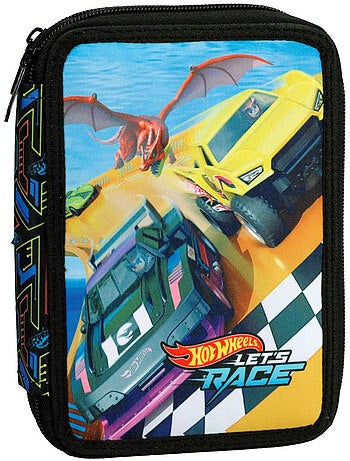 Trousse double compartiment 20 cm tissu matelassé imprimé Hot Wheels