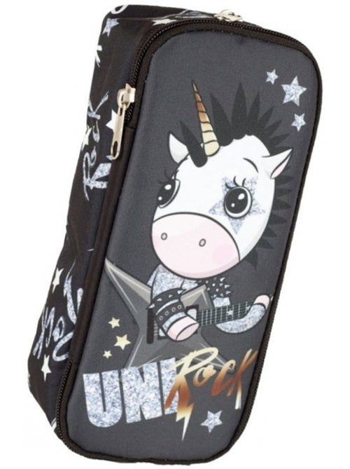 Trousse double compartiment tissu licorne Rock 23 CM - Kiabi