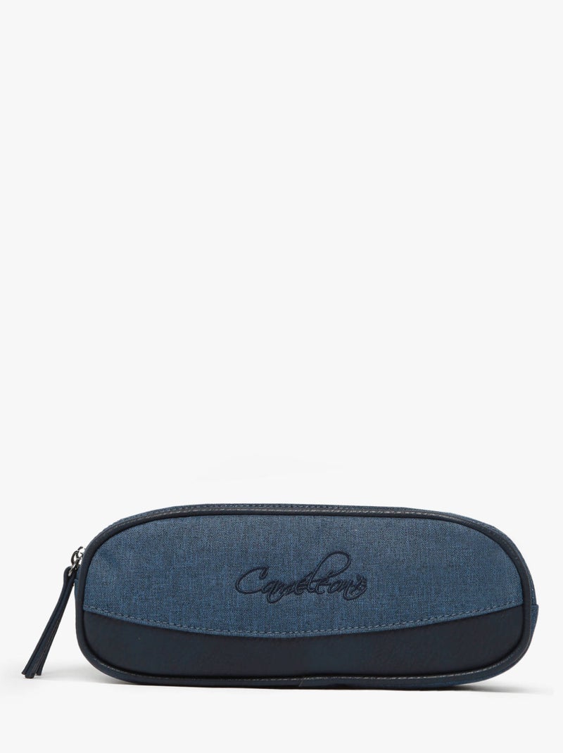 Trousse école 24cm avec 2 compartiments Caméléon Vintage Bleu Noir - Kiabi